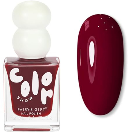 Cherry Red Nail Polish - Dark Red Quick Dry Nail Polish - Wine Red Burgundy Nail Varnish - Long Lasting Glossy Shine Nail Varnish,Oil Based Formula,Christmas NailPolish for Home Salon DIY Manicure