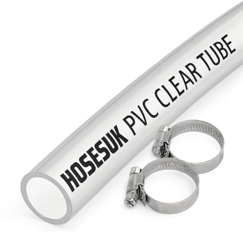 8mm ID x 10mm OD PVC Clear Vinyl Tubing Plastic Pipe Air Water Hose with Clamps 5 Metre (16.40 Ft)