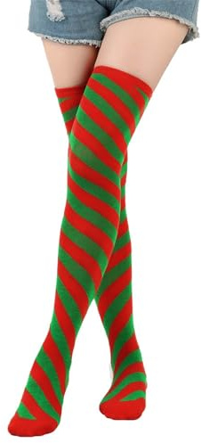 Generisch Chaussettes de carnaval, chaussettes colorées, bas de cuisse, chaussettes au-dessus du genou, festival, Noël prairie, f, taille unique