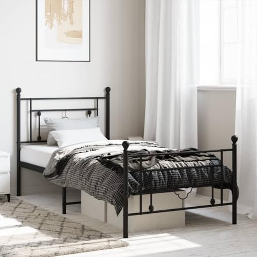 LoogCape Metallbettgestell Schwarz 90x190 cm, Robustes Stahlrahmen Bett mit Kopf- und Fußteil, Zusätzlicher Stauraum, Modernes Schlafzimmer Möbel, Langlebiges Plattformbett für Erwachsene
