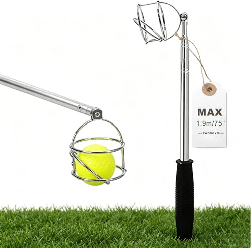 ZWOOGYM Teleskop-Golfballgreifer, bis zu 1,9 m, Kohlefaser-Golfball-Picker Oben für Wasser/Büsche, Wiesen, stufenlos, leicht und langlebig, Golfballgreifer (max. 1,9 m)