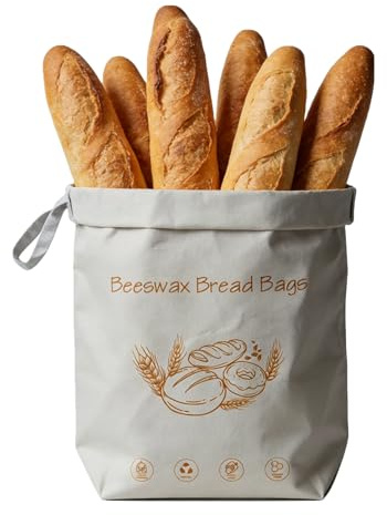 Bienenwachs Brotbeutel für Sauerteig, Großer Wiederverwendbarer Brotbeutel mit Bienenwachs und Leinen für längere Frische, Nachhaltige und Waschbare Beutel für Sauerteigbrot (Weiß)