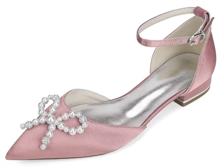 Scarpe Matrimonio Donna Raso, Punta Affusolata, Tacco Basso con Cinturino