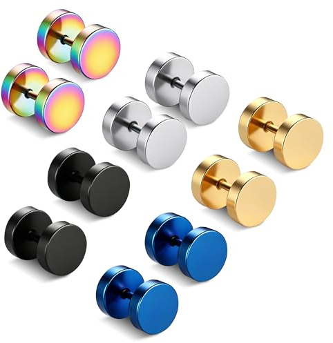 FACOKO Set med 5 herrörhängen (punktdesign) rostfritt stålörhängen med platt baksida diskreta öronsmycken enkel mångsidig och unisex