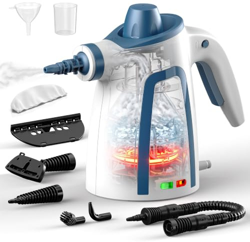 Handheld Steam Cleaner, 1050W Pressurized Steam Cleaner with 12.8 ft Power Cord & Safety Lock, Chemical-Free Cleaning, 9-in-1 Multi-Purpose Steamer for Home, Floors, Grout, Tile, Car, Furniture