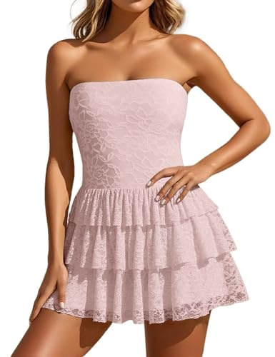 Generisch Elegante vestido de encaje sin tirantes para el día a día, oficina o tiempo libre. Ropa de noche francesa con delicadas costuras de corsé, suave, sencillo, versátil, diseño de caída suave