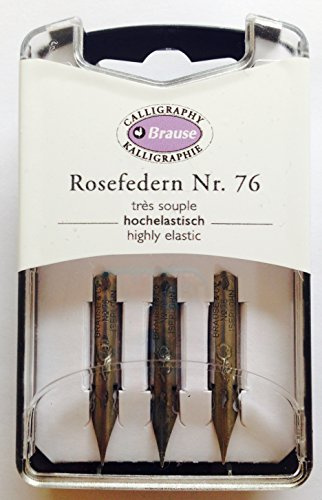 Brause Kalligraphie Schreibfedern – Rosefedern Nr. 76 – 0,3 mm feine Spitze – Präzise und klare Linien – 3er-Pack Kalligraphie Schreibfedern (3100076B)