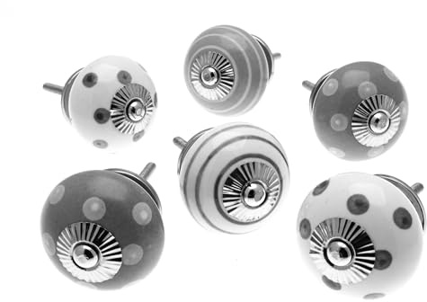 Gemischt Set mit Flüstern Grau & gebrochen weiß Keramik Schrankknöpfe x Pack 6 - 'Mango Baum' Wz Produkt (MG-258)