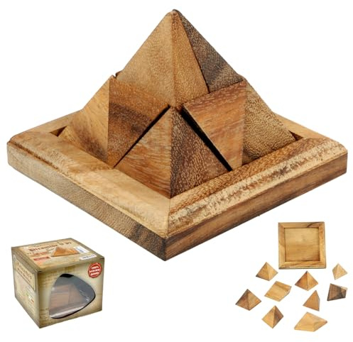 Logica Juegos Art. Pirámide 9 pzs - Rompecabezas de Madera 3D - Dificultad 3/6 Dificil - Collecion Leonardo de Vinci
