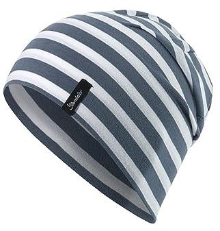 Sterntaler OCS Beanie Streifen graublau, Größe 55 – Lässige Slouch Beanie Mütze aus Singlejersey (Bio) mit maritimen Streifen – Unisex Kopfbedeckung – variabel tragbar – Übergangsmütze Baby & Kind