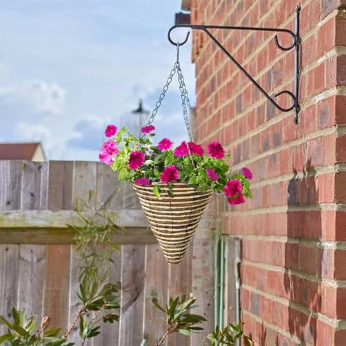 Garden Mile® Garden Hanging Flower Basket 12'' Cone Rope Plant Holder Outdoor Plant Pot Planter with Hanging Chain Wicker Flower Pot Basket Balcony Decoration