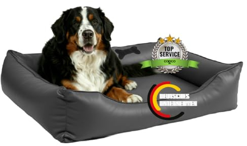 CopcoPet Orthopädisches Hundebett Grosse Hunde XXL – Waschbares Hundekissen 【Kunstleder】 Hundekorb aus Kunstleder - Formstabiles Hundesofa - Hundekörbchen mit Rand für Hunde, Dog Bed Grau 125x100 cm