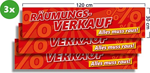 Pack de 3 carteles de venta, 120 x 30 cm, resistentes al agua y a los rayos UV, para exterior
