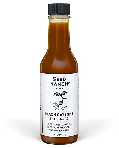 Seed Ranch Peach Cayenne Hot Sauce, 5 Fl Oz - Medium Heat, Tart & Tangy - Peaches, Cayenne Pepper, Apple Cider Vinegar & Carrot - Vegan, Non-GMO, Gluten-Free - Grilled, Fatty, Creamy & Fried Foods