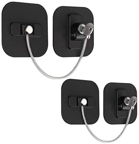 Kamtop 2 PCS Refrigerator Locks, Fridge Locks with Keys, Freezer Door Safety Lock Stainless Steel Cable Lock Cylinder Cabinet Cupboard Safety Limit Lock, Black
