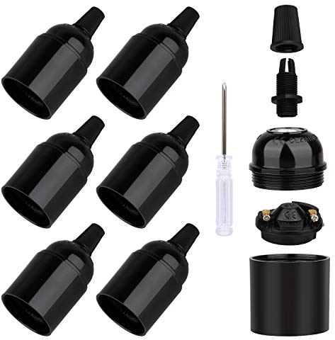 Zevnico 6 Pcs E27 Lamp Holder, Vintage Black Edison E27 Screw Lampholder Fitting, Bakelite 250V 4A, DIY Pendant Hanging Ceiling Table Light Lighting, Socket Bases Light Bulbs Holders Socket(Pack of 6)