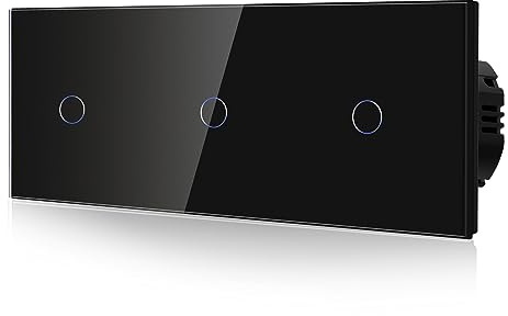 BSEED Dreifach Touch Lichtschalter aus Glas, Unterputz Wandschalter mit Leuchtanzeige(Kein Neutralleiter erforderlich), KEIN WLAN, 1 Fach 1 Weg, 228mm Schwarz