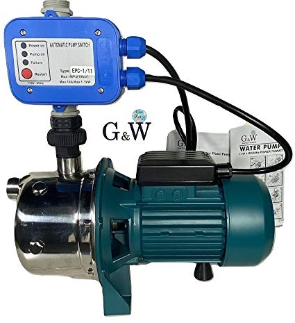 Shallow Well Jet and Booster Pump with Smart Controller Home Pressure 1 HP 110 V G&W Tankless No Need for Pressure Tank Max.Flow:13GPM Max.Height:137ft.
