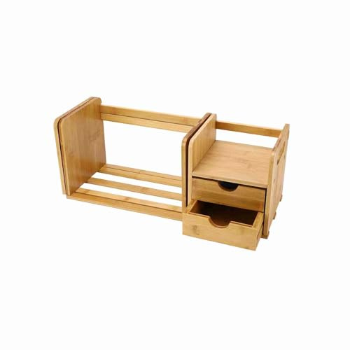 Tischbuchregal Bambusholz ausziehbarer Schreibtisch Tischbuchregal B¨¹cherregale Buchregal Organizer Verstellbares Schreibtischregal mit 2 Schubladen 51-80,5cm x18,5 x20,5 cm | Schreibtisch-Organizer, verstellbar mit 2 Schubladen, Holz, für Büro, platzsparend