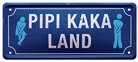 helges-shop PIPI Kaka Land - witziges Retro Deko Metallschild - Wanddeko oder Türdeko - Blechschild fürs Klo Bad Gäste WC - Toiletten Türschild - Toilettenschild mit lustigen Spruch - 28x12cm