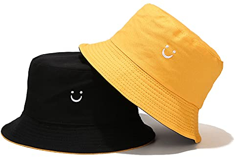Umeepar Wendbares Lächelndes Gesicht Fischerhut Sonnenhut Sommerhut Hut for Damen Herren, Gelb/Schwarz