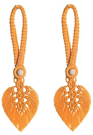 NAQ Vorhang Raffhalter Handstricken 2 Stück Boho Vorhanghalter Baumwolle Makramee Gardinenhalter Nordischer Stil Raffhalter Gardinen Deko für Wohnzimmer, Büro, Schlafzimmer (z2)
