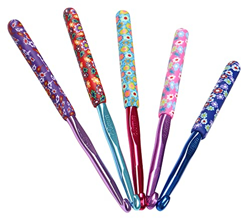 Coopay Groß Warme Häkelnadeln für Großmutter, 5 Stück Handgefertigtes Tondruck Häkelnadel Set für Arthritische Hände, 6,5 mm, 7,0 mm, 8,0 mm, 9,0 mm, 10 mm Exquisites Häkelnadeln mit Weicher Griff