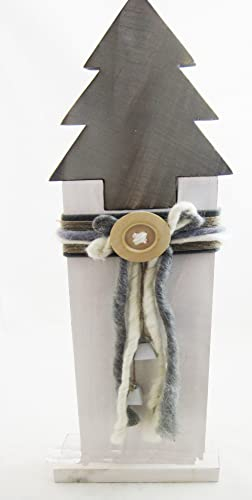Holzsäule/Ständer mit Tanne und Deko grau-weiß gewischt, ca.20,5 x 10 x 62 cm