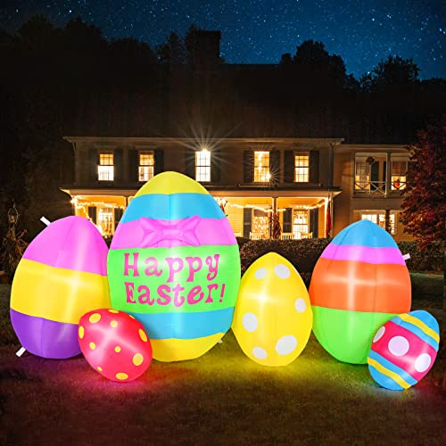 CAMULAND 1.8M Ostereier-Dekoration,Osterdekorationen | Osterdekorationen mit eingebauten LED-Leuchten, aufblasbare Osterdekorationen für Rasen, Hof, Garten und Party