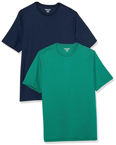 Amazon Essentials T-shirt da uomo regular fit girocollo a maniche corte, confezione da 2, verde/blu navy, XL
