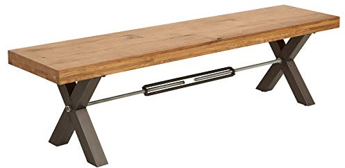 Sitzbank THOR - 180cm - natur - Wildeiche Metall-Beine Industrial massiv | montiert geliefert, Unikat, hohe Belastbarkeit, natürliche Maserung, mit Querstrebe, vielseitig einsetzbar