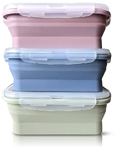 Contenitori pieghevoli in silicone 3 PCS Pranzo del Silicone Pieghevole Silicone Pieghevole contenitori per Conservare i Cibi Freschi Freezer e Forno a Microonde Lavabili in lavastoviglie (550ML)