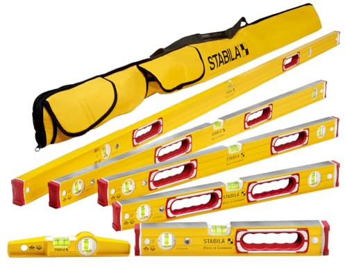 STABILA Type 196 6-piece Level Tool Set - Includes: 16, 24, 32, 48, and 78 Inch Spirit Levels, Torpedo, and Carry Case, Cat. Number 78296