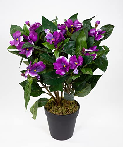 Seidenblumen Roß Impatiens/Fleißiges Lieschen 38cm im Topf JA künstliche Blumen Kunstpflanzen Kunstblumen (Lila)