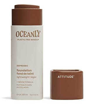 ATTITUDE Oceanly Fond de Teint, pour un Look Naturel, EWG Verified, Sans Dioxyde de Titane, Sans Plastique, Formulé avec du Phytoglycogène, Ingrédients d'Origine Naturelle, Végane, Espresso, 12 g