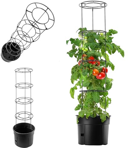 KADAX Pot à tomates avec tuteur - Pot de tomates - En plastique avec grille - Pot pour plantes de tomates - Tour de culture - Pot de soutien pour plantes grimpantes - Diamètre : 40 cm - Anthracite