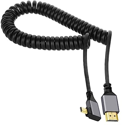 CY Micro-HDMI 2.0 Stecker auf HDMI-Stecker, 4 K, 60 Hz, Stretch-Spiralkabel, links gewinkelt, 90 Grad, für HDTV, Computer, Laptop, Monitor