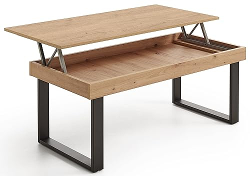 HOGAR24 ES - Roy - Mesa Centro Elevable con Almacenaje, Color Madera Roble. Medidas: 100 cm x 50 cm x 47 cm.