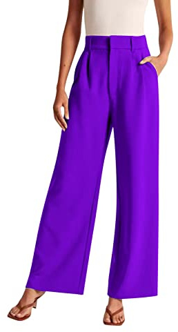 CGGMVCG Pantalon Large pour Femme, Travail, Affaires, décontracté, Taille Haute, Pantalon Court Fluide, Violet, L
