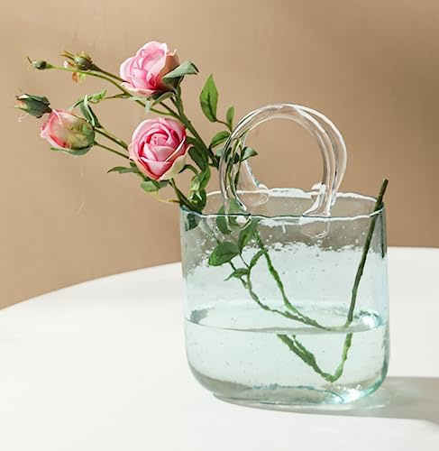 Handväska glasvas, söt klar glasvas, handblåst glasvas för bordsuppsatser, sovrum, kontorsbordsdekor, bröllopsevenemang, present och liten fisktank (blå)