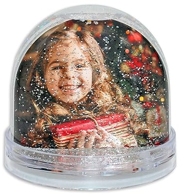 Schneekugel, Fotorahmen, Glitzerkugel, Ornament, Kuppel für 2 Fotos à 62 x 70 mm, transparenter Sockel, Glitzer (Silber) – ideale personalisierte Geschenke, Vatertagsgeschenke