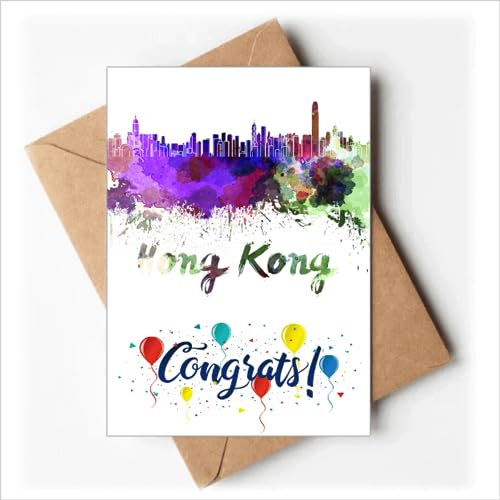 Hong Kong China Stadt Aquarell Hochzeit Karten Glückwunsch Gruß Umschläge
