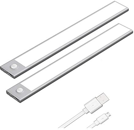 Gsrimgratoe - Luz de armario con interruptor de movimiento LED, iluminación bajo la encimera, luces de cocina recargables USB, 40 x 4 cm
