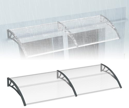 ACXIN Haustür Überdachung Pultbogenvordach Türdach Sonnenschutz aus Polycarbonat Vordach für Haustür Überdachung (100 x 300 cm, Grau)
