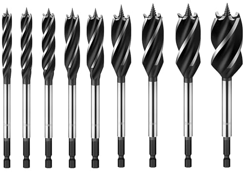 XFLYP 9 Stück Holzbohrer, Schlangenbohrer-Set für Erweitern Bohren Holzbohrer Kohlenstoffreich Stahl Schnellschnitt Holzbearbeitungsbohrer Set 10/12/14/16/18/20/22/25/32mm für Holzbearbeitung