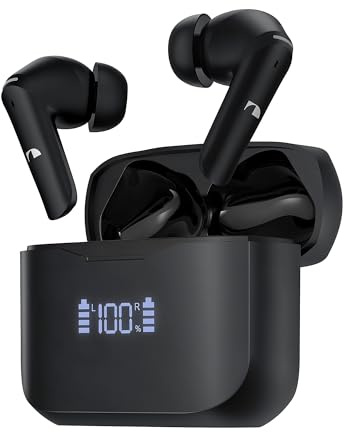 Nakamichi Sound True Wireless In-Ear Auriculares, Bluetooth 5.3, instrucciones de voz en inglés, reducción de ruido ENC, llamadas manos libres, carga inalámbrica con pantalla LED y hasta 32 horas de