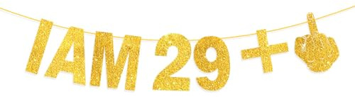 ENLACE 30. Geburtstag Deko für Männer und Frauen - Lustige Girlande Banner | Gold Glitzerbanner zum 30. Geburtstag, 29+1 Geburtstag Girlande, 3m Happy Birthday 30 Jahre Banner