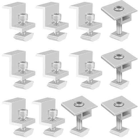 Wiseten 12 Stück Solarmodul Halterung 30mm Endklemmen Mittelklemmen Kit, 8 Solarpanel Z Halterung Randklemme + 4 Verstellbare Aluminiumlegierung T-förmige Modulklemmen für Gerahmte Solarmodul