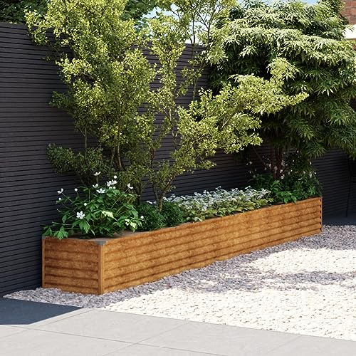 Gecheer Fioriera Rialzata da Giardino 386x50x36 cm in Acciaio Corten,Fioriera da Giardino,Aiuola Rialzata,Letto Rialzato da Giardino,Fioriera da Esterno Grande,Letto per Orto Rialzato