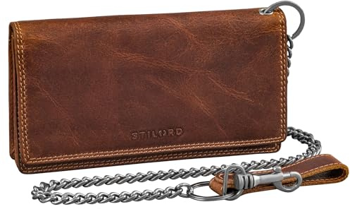 STILORD 'Leonidas' Leder Portemonnaie Herren mit Kette RFID Brieftasche Geldbörse Echtleder Vintage Geldbeutel Männer Wallet Portmonee aus echtem Leder, Farbe:Salerno - braun
